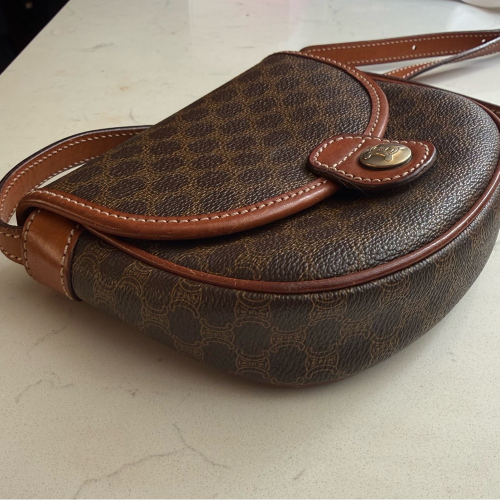 Vintage CELINE Macadam Crossbody Saddle Bag Brown PVC Leather Trim Paris - Picture 11 of 16